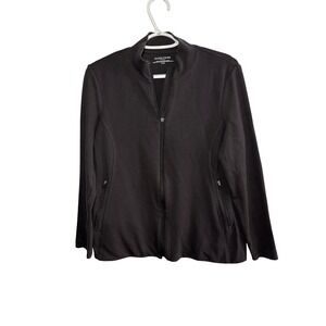 Eileen Fisher Black Organic Cotton Blend Zip Up Sweatshirt Womens  PL Athleisure